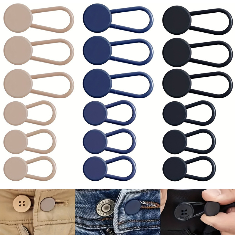 18 Adjustable Seamless Denim Waist Extenders - A Pants Extender That Increases By .56 Centimeters, Suitable For Everyone, In Khaki, Blue, And Black