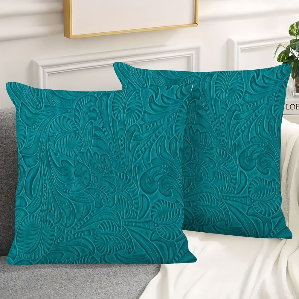 TEMU 2pcs Exquisite Teal Floral Patterned Pillow Covers , Suitable For Sofas, Living Rooms, Sofas, Outdoor Use, And Decorative Pillowcases.
