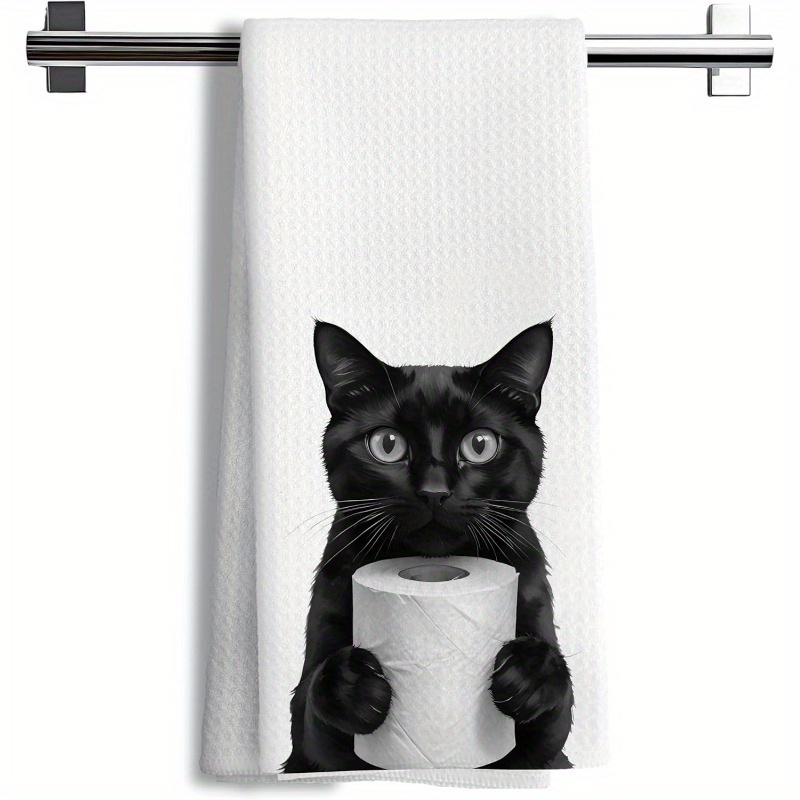TEMU 1pc 18*26inch Humorous Black Towel, A Decorative Item For Cat Enthusiasts, A Perfect Gift For Mothers Who Love Cats, Ideal For Kitchen Decor, Black Kitten Themed Dishwashing Tea Towel