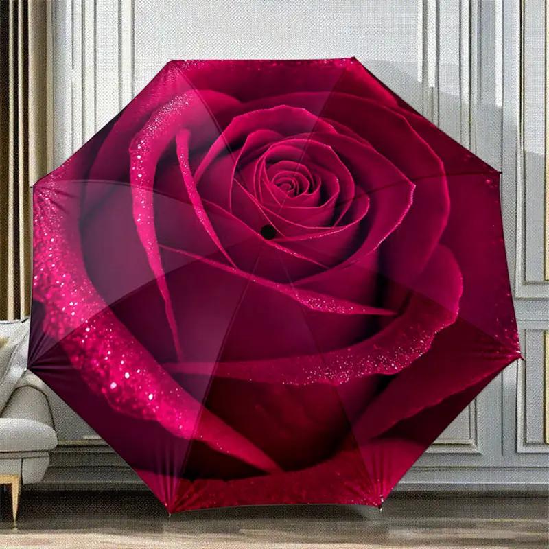 item picture 2d printed 1pc automatic folding umbrella large red   portable foldable 8 rib durable canopy elegant floral pattern suitable for outdoor use christmas birthday gift for women   outdoor umbrella fashion accessory