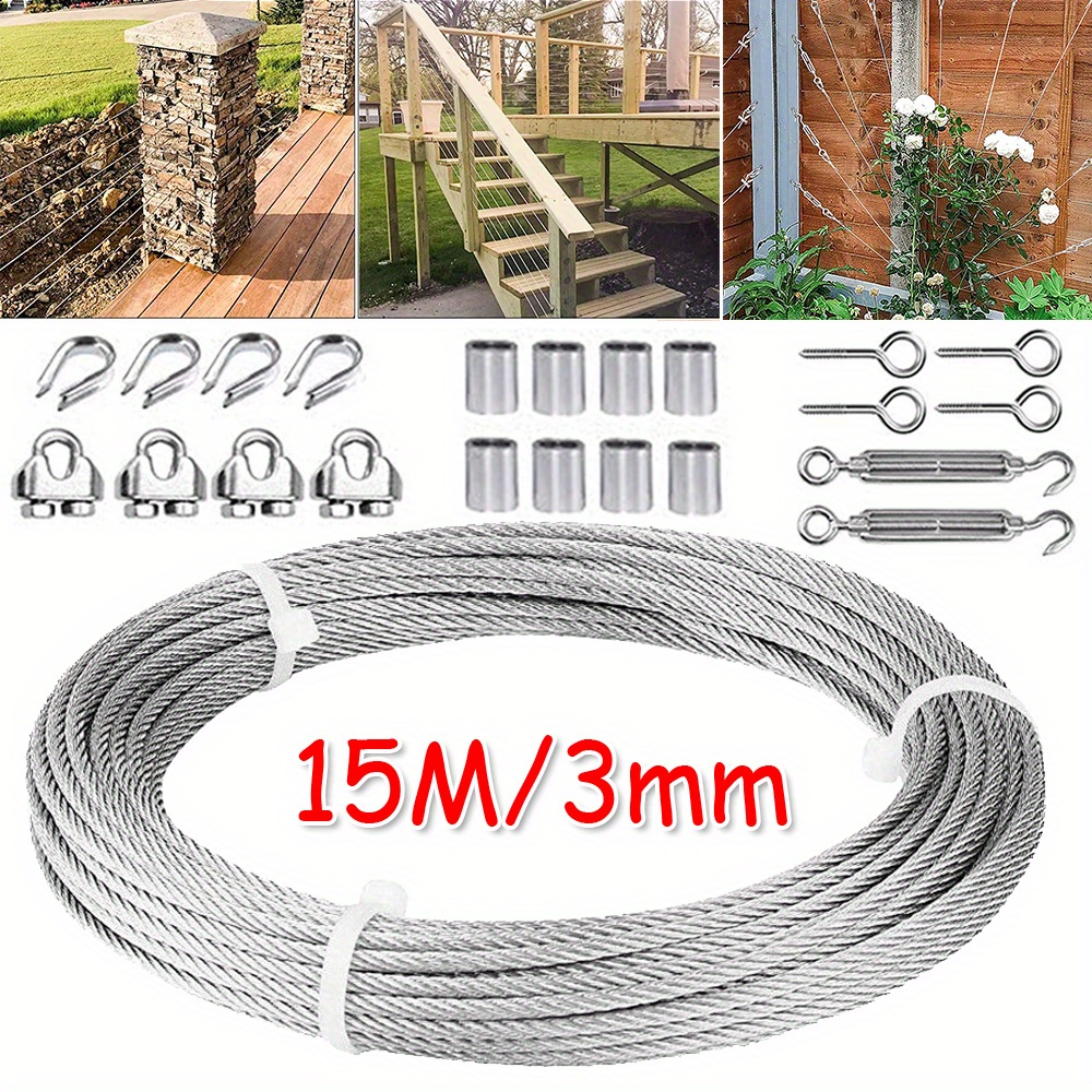 Stainless Steel Wire Rope - M6 Turnbuckle Tensioner, 7×7 Strands Garden Wire For Climbing Plants, Light Hanging & Fencing