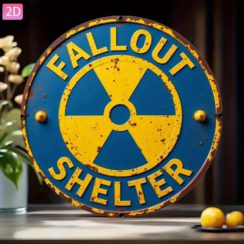 2D Flat, 1pc Vintage   Shelter Aluminum Wall Sign - 2D Flat Design,   Retro Nuclear Warning Plaque, Durable Metal, 20.32x30.48 cm,   Home, Garden, Bar, Cafe & Outdoor Decor, Garden Decoration | Vintage Wall Plaque | Durable Metal Sign,   Decor, 2D Flat