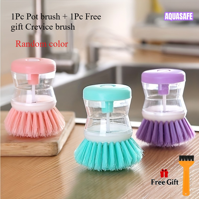 TEMU 1pc Liquid Dispenser Brush And 1pc Free Brush, Random -and-dispense Scrubber, Built-in Soap Dispenser Kitchen Dishwashing Tool Hard Bristle