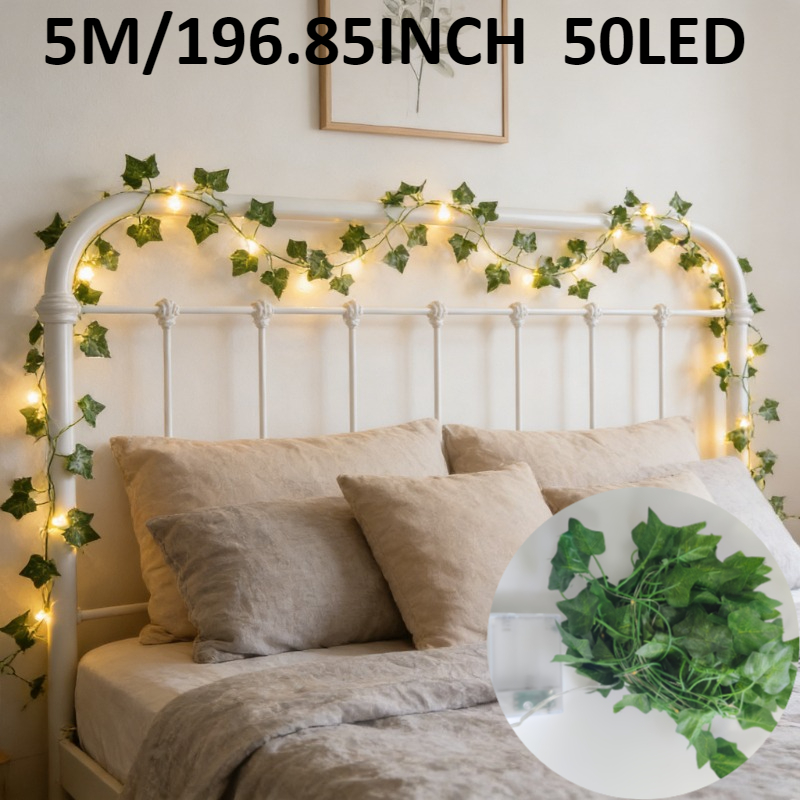 E-shop Eine dekorative Lichterkette mit einem hellgrünen Efeu-Design, für den Innenbereich in Schlafzimmern, bei Festivals und auf Balkonen. Sie wird