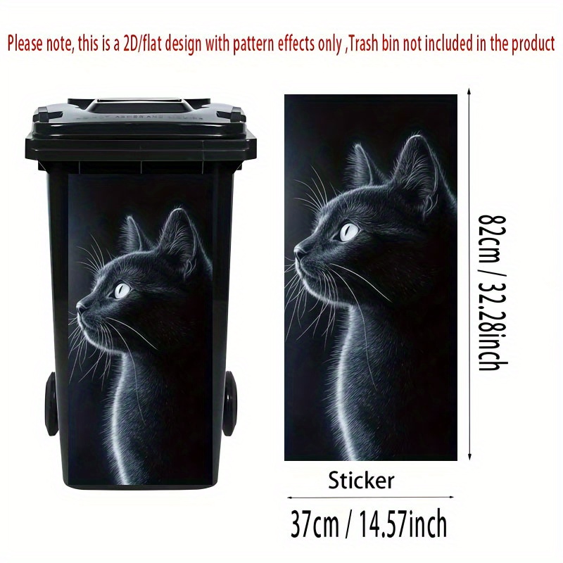 1pc-2d Flat - Trash Can Stickers, Decals, Black Cat Silhouette Sticker Design, Creative Trash Can Stickers, Suitable For Outdoor Trash Can Stickers