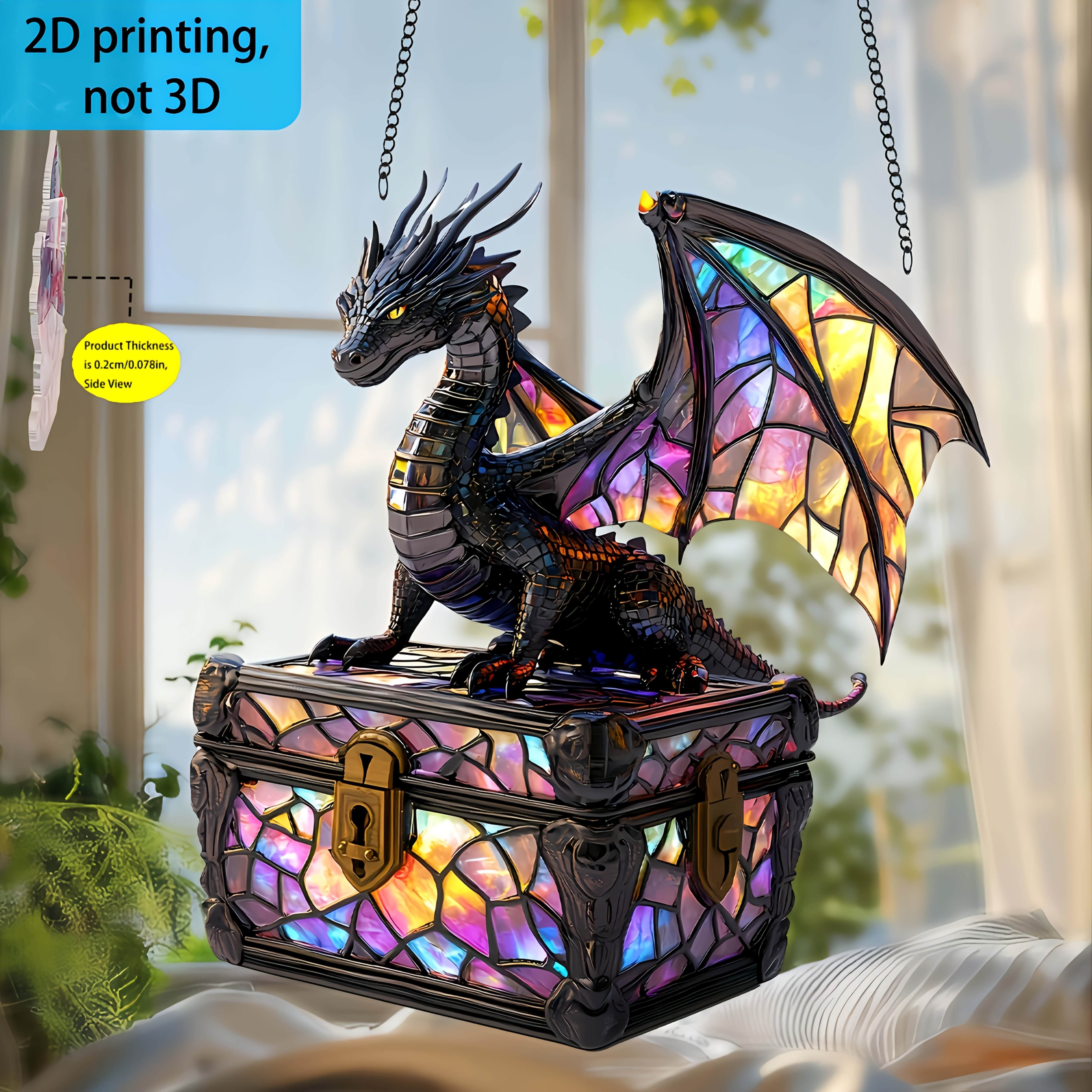 TEMU 2d Flat, 2d Acrylic Artwork, Dragon-shaped Treasure Guardian, Birthday Decoration Gift, Best Friend Gift, Holiday Pendant, Wall Art, Home Decor,