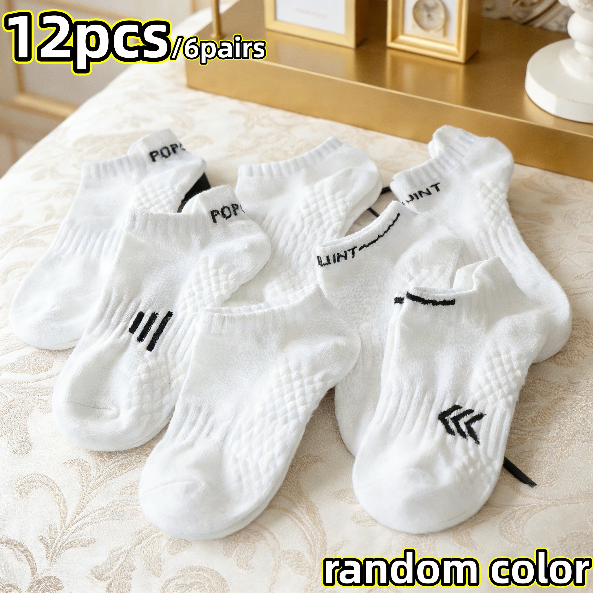 TEMU 12 pièces/6 paires de chaussettes de 'extérieur élastiques pour femme, adaptées à toutes . Styles aléatoires, et polyvalentes. Chaussettes de