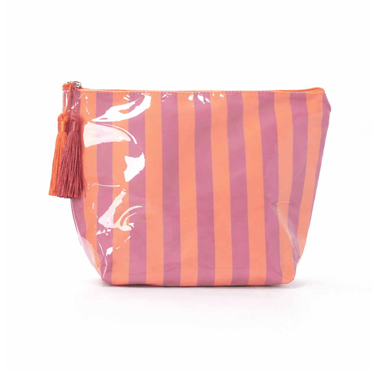 TEMU Neceser de maquillaje a rayas de gran capacidad con borlas, bolsa de cosméticos, neceser de viaje portátil, bolsa de almacenamiento y