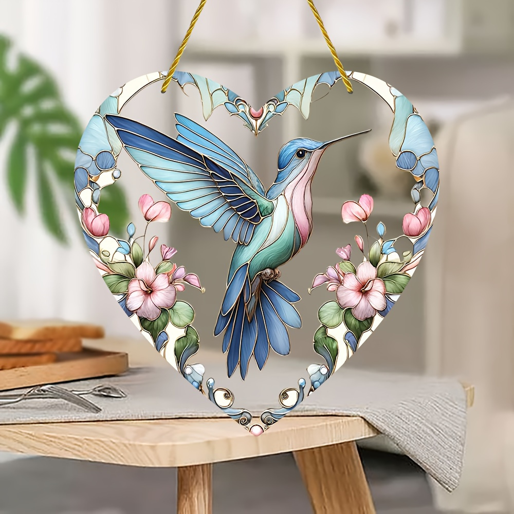 TEMU Attrape-soleil 2D plat de cœur bohème avec - Décoration suspendue en acrylique pour intérieur/extérieur - Décoration sur le thème des oiseaux