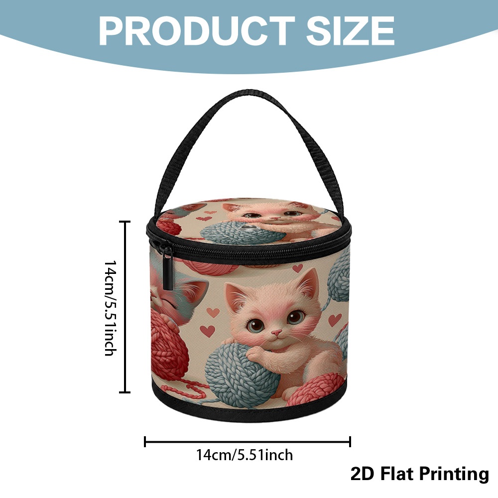 TEMU (2d Flat) 1pc Valentine Cute Kittens Wool Yarn Storage Bag, Stylish Design, Foldable And Easy To Carry, Suitable For Afternoon Home Handicraft