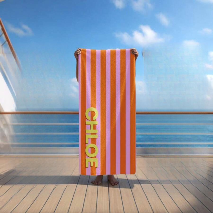TEMU 1 Serviette de Plage Personnalisée avec , Serviette de Plage à Rayures Personnalisée, Cadeau , Cadeau d'Enterrement de Vie de Fille et de d',