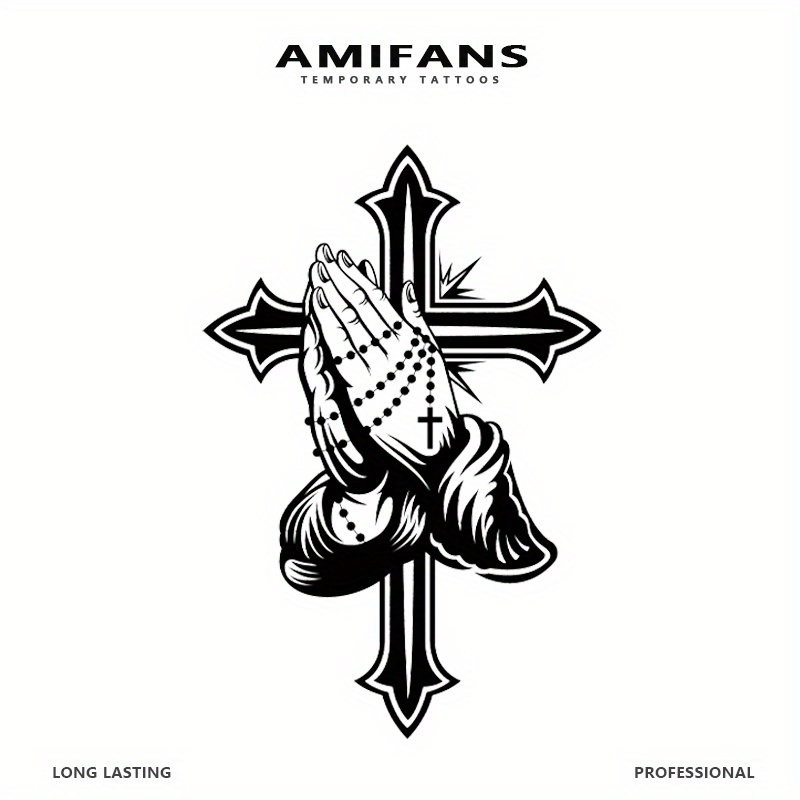 Amifans 3-sheet Temporary Tattoo - Realistic Semi-permanent Cross Tattoo With Lasting 1-2 Weeks Wear, Application For Festivals, Events & For | Adult Temporary Body (navy Blue)