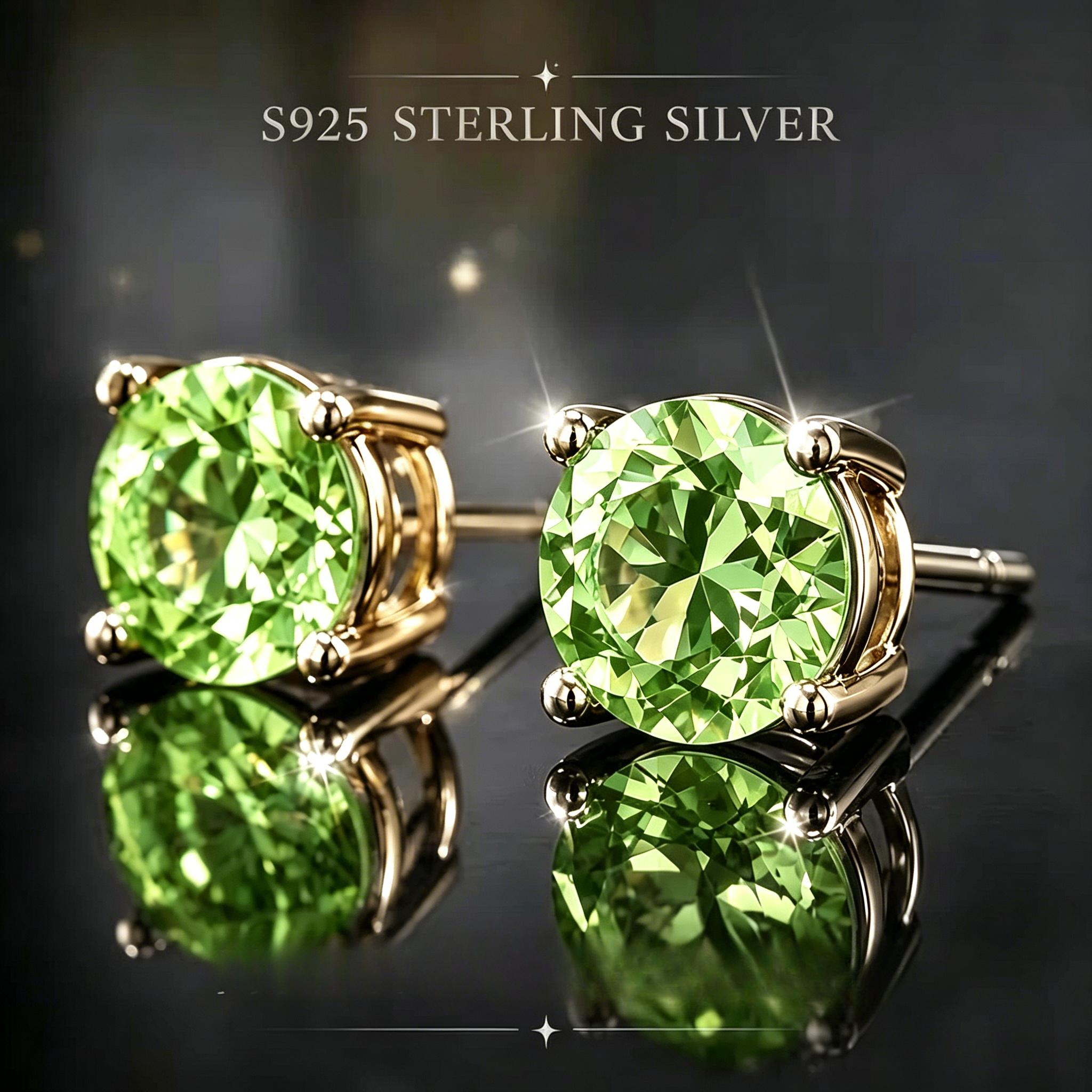 TEMU 925 Silver Natural Peridot Earrings, Featuring An Elegant And , Suitable For Women, Perfect For Casual Attire, Parties, And Special Occasions,
