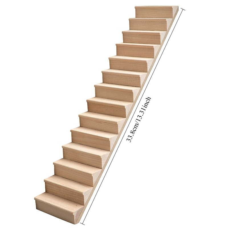 TEMU 1:12 Dollhouse Blank Staircase 11/14 Steps Optional No Railing Miniature Furniture Model Unpainted Scene Accessory Cottage Handmade Painting
