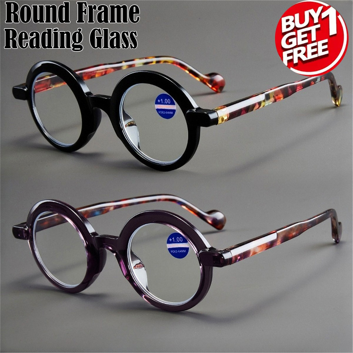 2 Pack Retro Small Round Glasses With Clear Lens, Unisex Style