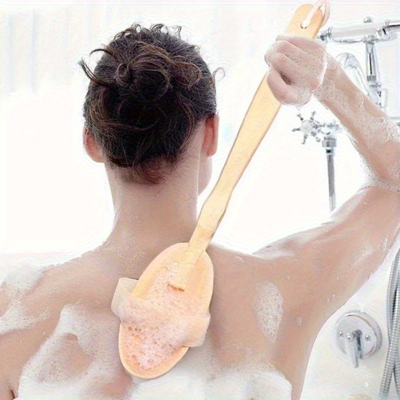 1pc wooden detachable extended handle body brush hypoallergenic exfoliating massage brush for back sensitive light beige no fragrance battery free bath shower tool back scrubber for shower ergonomic bath tool durable bath accessory Product details 6