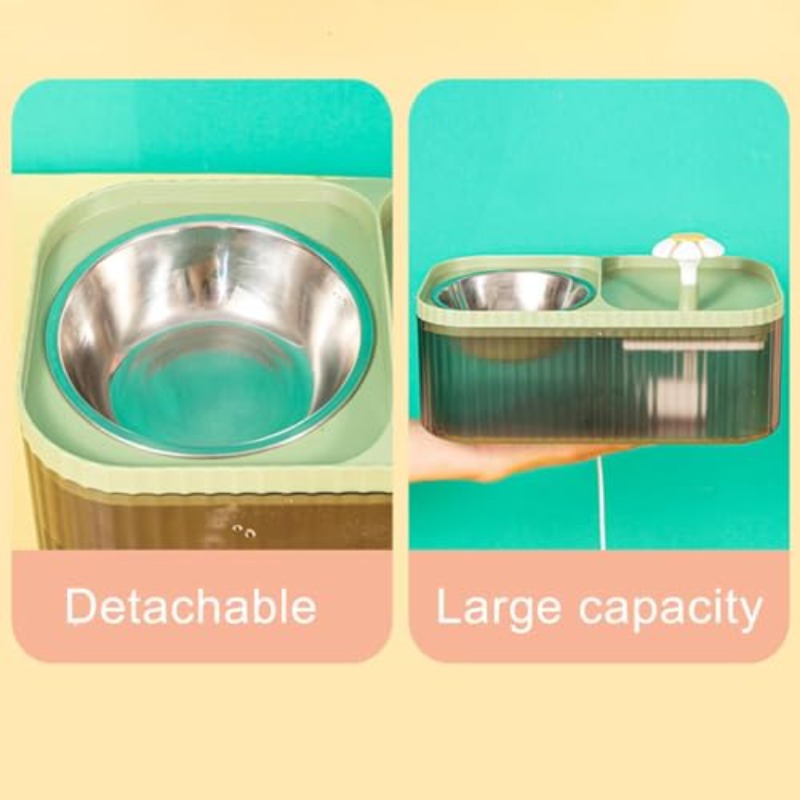 Cat Water Fountain and Food Bowl Ultra Quiet Pets Waters Dispenser with Smart Pump Automatic Pets Waters Fountain Dog Water Dispenser for Cats Kitty Dogs Multiple Pets