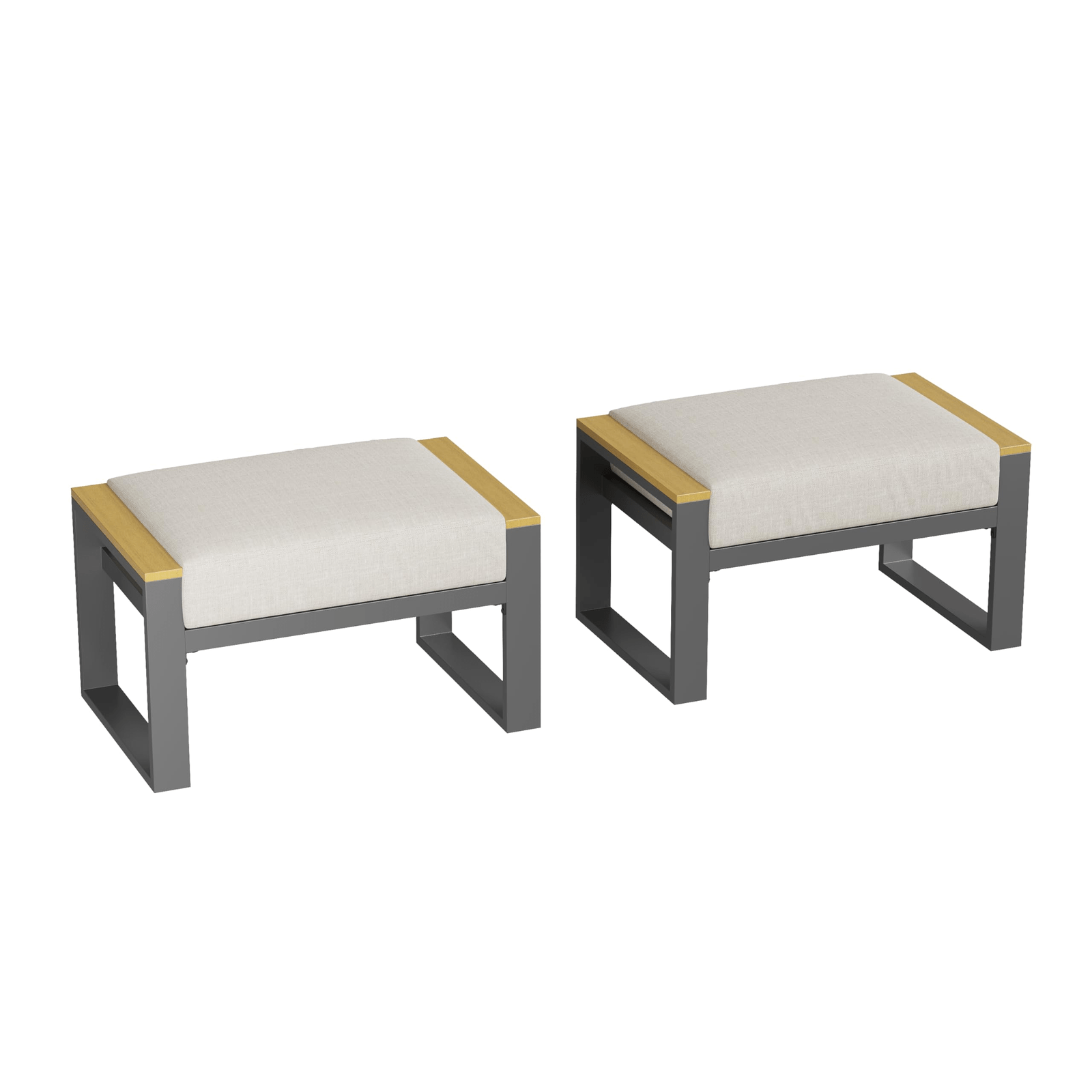 IDEALHOUSE Outdoor 2pcs Aluminum Patio Ottoman, Outdoor Footstool with Seat Cushions, Small Metal Outdoor Chairs for Balcony, Garden, Deck, Backyard, Beige