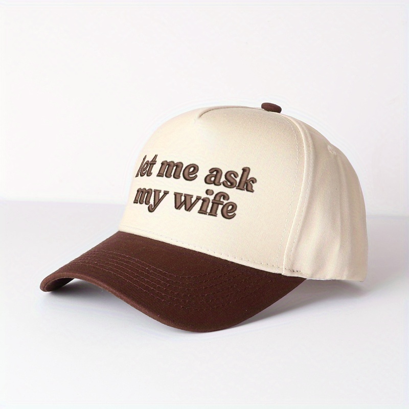 TEMU Men's " Ask My Wife" Embroidered Baseball - Black & Beige Design, Soft Non-stretch Fabric, Geometric Pattern, Perfect For Parties & Casual Wear,
