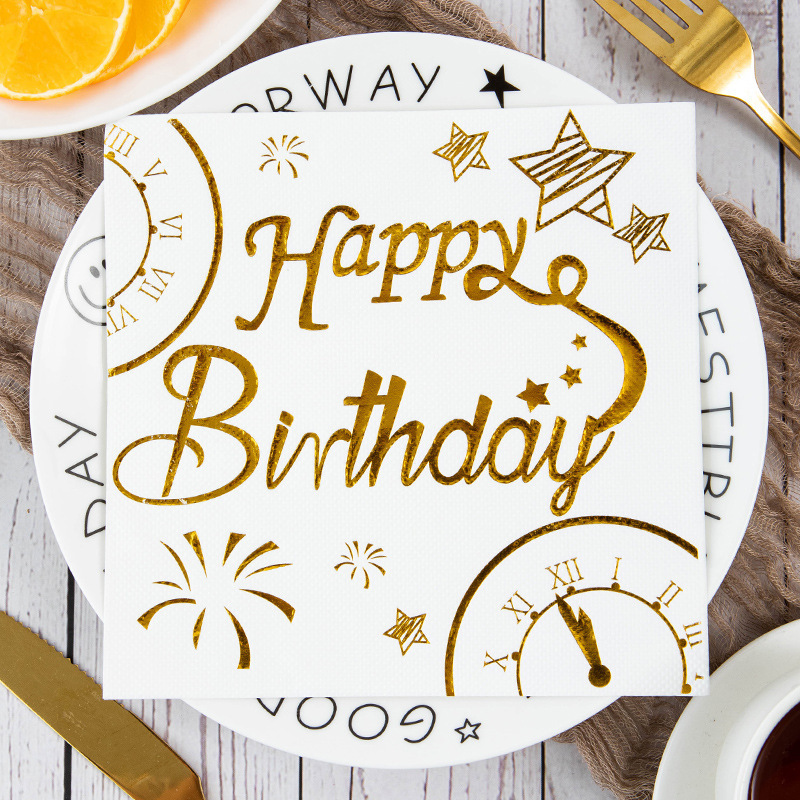 Lot De 50 Serviettes 60e Anniversaire 25x25 Cm - Noir Et Or, 3 Plis, Jetables, Pour Décoration De Table - 10