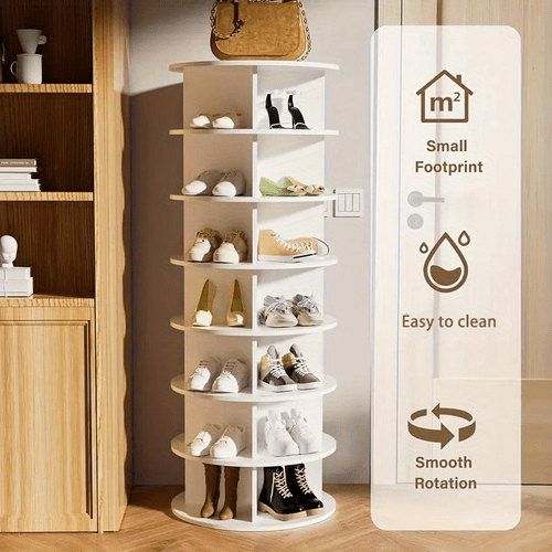 space saving rotating shoe rack tower 7 tier spinning shoe rack free standing 360 revolving shoe organizer for entryway living room and dorm modern in white fits 28 pairs of shoes entryway storage compact furniture easy assembly durable construction multitier storage home organization apartment storage