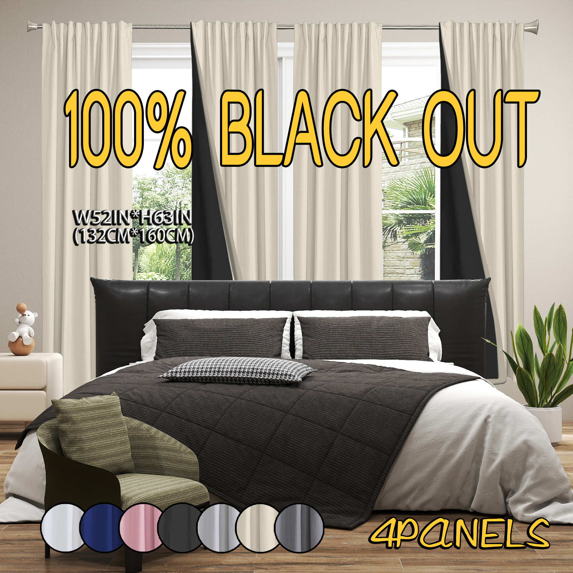 TEMU 4pcs, 100% Blackout Thermal Curtains, Solid Color Polyester Material, Modern Romantic Minimalist Blackout Film Curtains, Lightweight, Rod Pocket