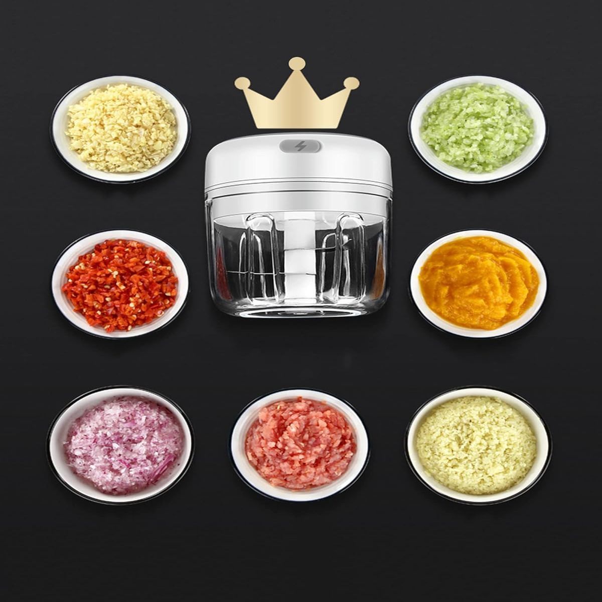   cordless garlic chopper & food processor - 8.45oz mini portable electric-like performance, heavy-duty pc construction,   with clear lid & safety lock, cordless operation for kitchen, camping, picnics - powerful motor for garlic, onion, ginger, meat, veggies, nuts, spices - easy-clean blades & dishwasher safe - ideal for home, office, travel - heavy-duty mini food processor with ergonomic handle &   operation, chopper for food and vegetable, mini food Product details 2
