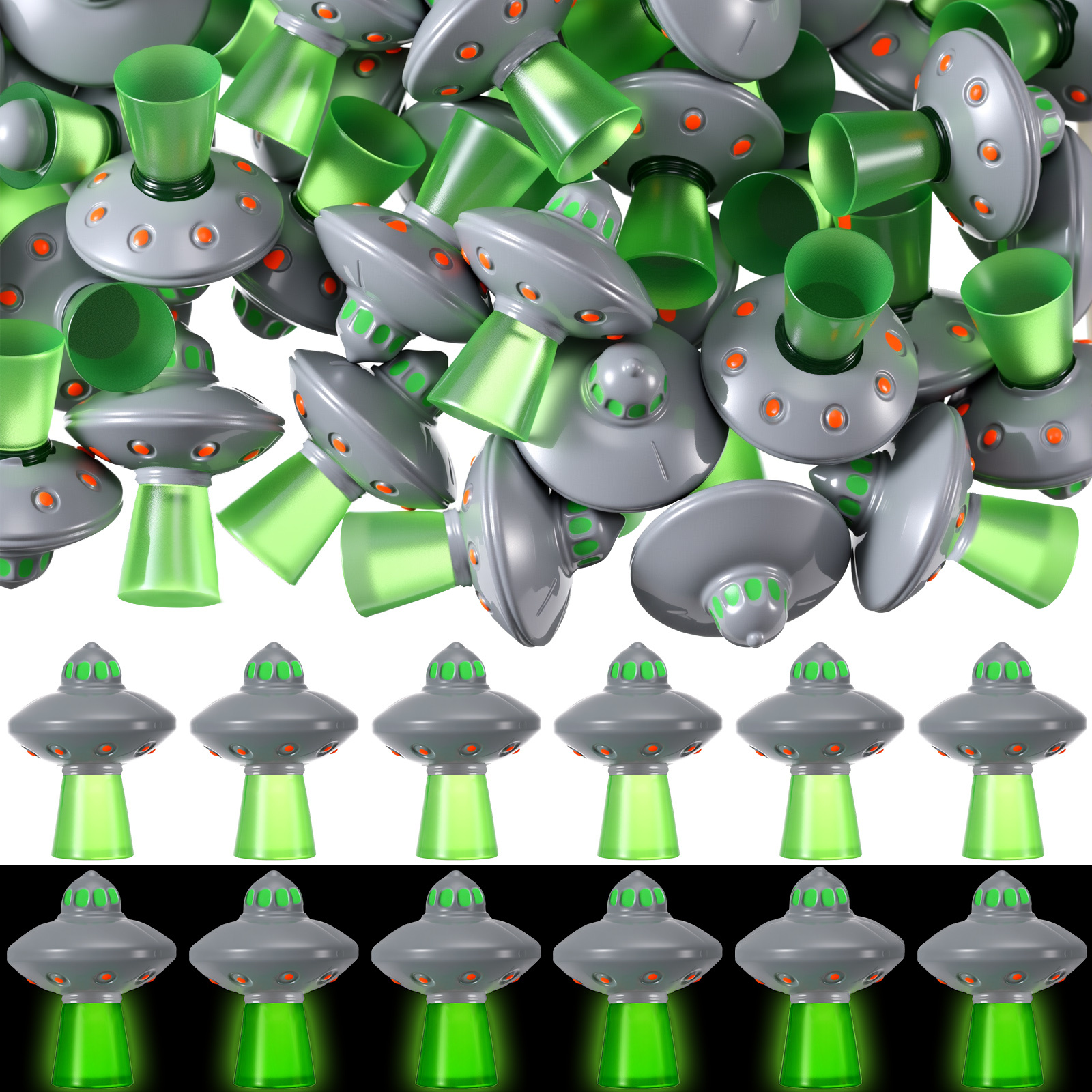 TEMU 50pcs Party Favor Mini Resin Ufo Spaceship Figurines Glow In The Dark Bulk Set Halloween Small Ufo Luminous Figures For Collections Themed