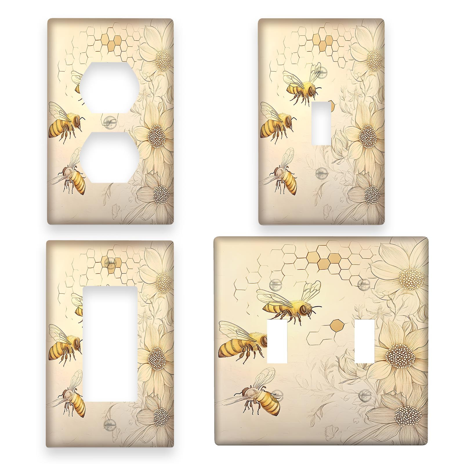 

1pc Sunflower & Bee Decorative Wall Plate - Single Toggle Light For Switch & Outlet Cover, Nature- For Home, Office, And Hotel Decor, 1gang/2gang, Power Outlet Cover, Kitchen