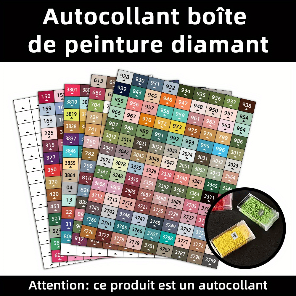 E-shop 1 Set mit 630 kleinen selbstklebenden Etiketten für Diamantmalerei-Aufbewahrungsboxen, 489 Farbaufkleber passend für Stickerei, Kreuzstich,