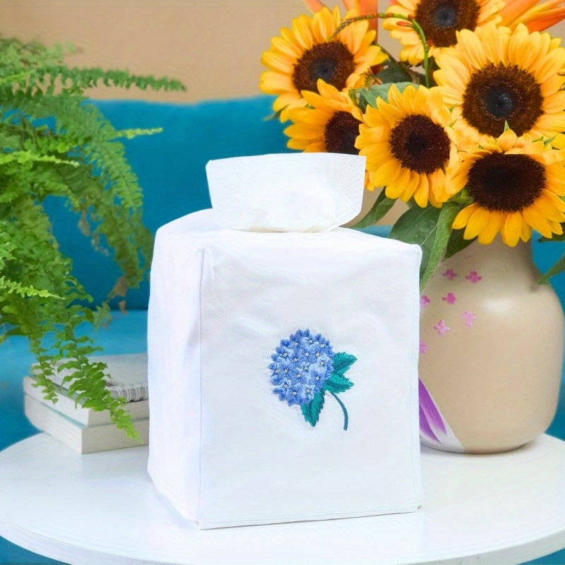 fabric tissue box cover set of 2 vintage floral embroidery hydrangea tissue holder bouquet wrapping bag car tissue holder tissues box cover   9 x 5 9 x 7 white square tissue box cover Product details 1