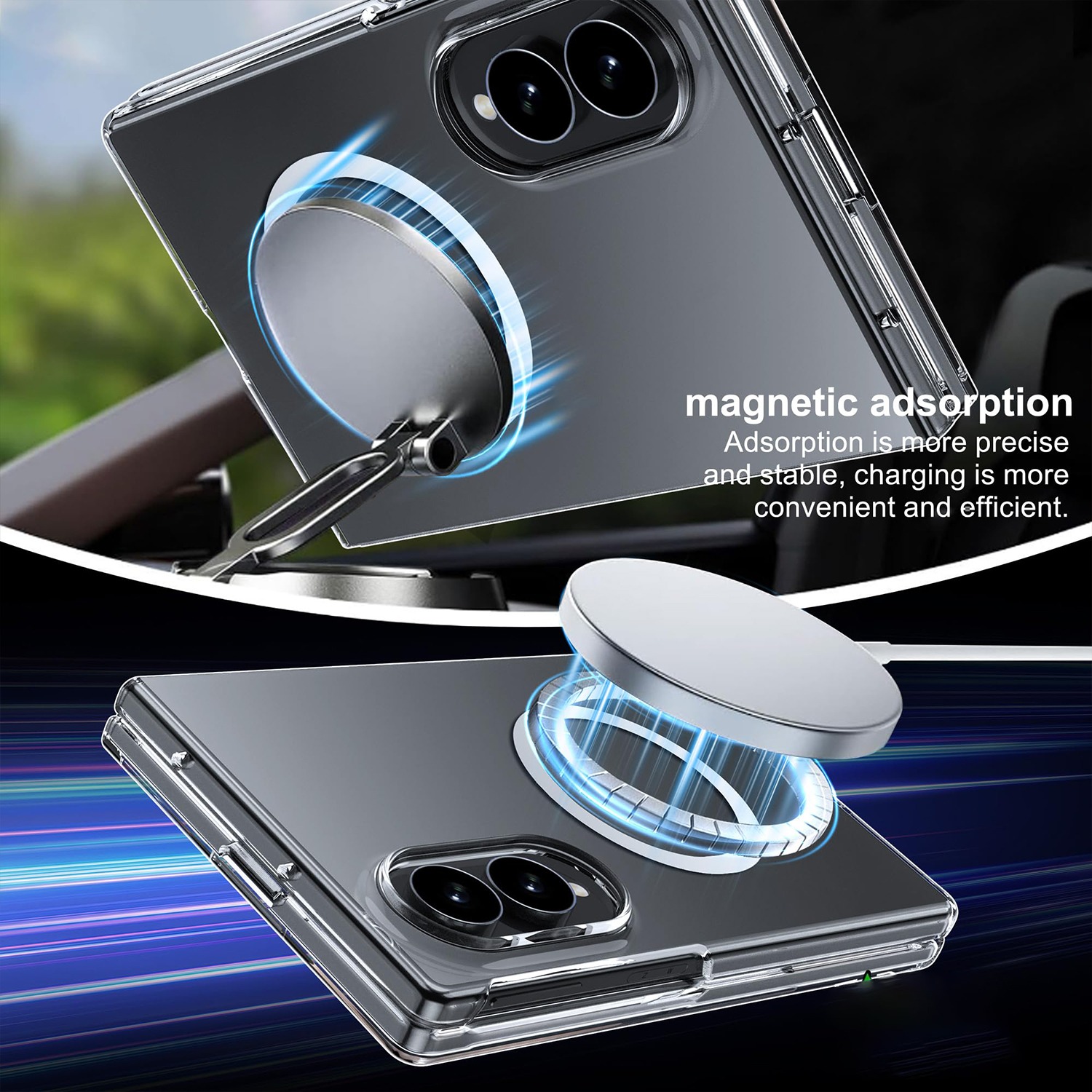 Phone Case: Magnetic Case for Samsung Z Fold8 Phone Case Transparent Case with Rope Holes - Magnetic Clear Slim, Anti-Scratch Ultralight Non-Slip Back for Galaxy Z Fold 8 Case Transparent