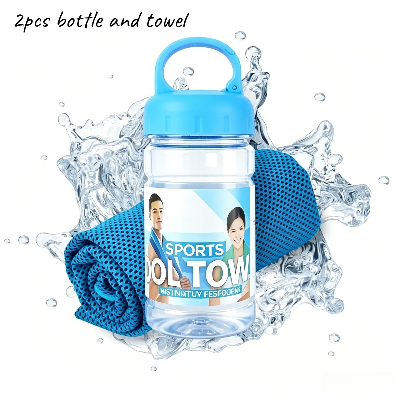 Image of 2pcs [bottle X1 And Towel X1] Quick- Towel, Breathable Polyester Fiber, Rectangular Cooling Towel, Suitable For Neck And Face, Ideal For Yoga, Fitness, And Camping, Keeping And , Outdoor Sports Towel