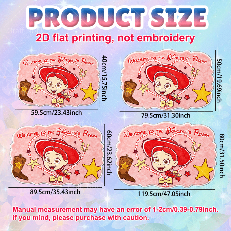 TEMU 1pc Toy Story Cowgirl Rug Suitable For Room,, Entryway - Pink Design With Rope & Star, Irregular Shaped, Machine Washable Soft Mat For Bedroom,