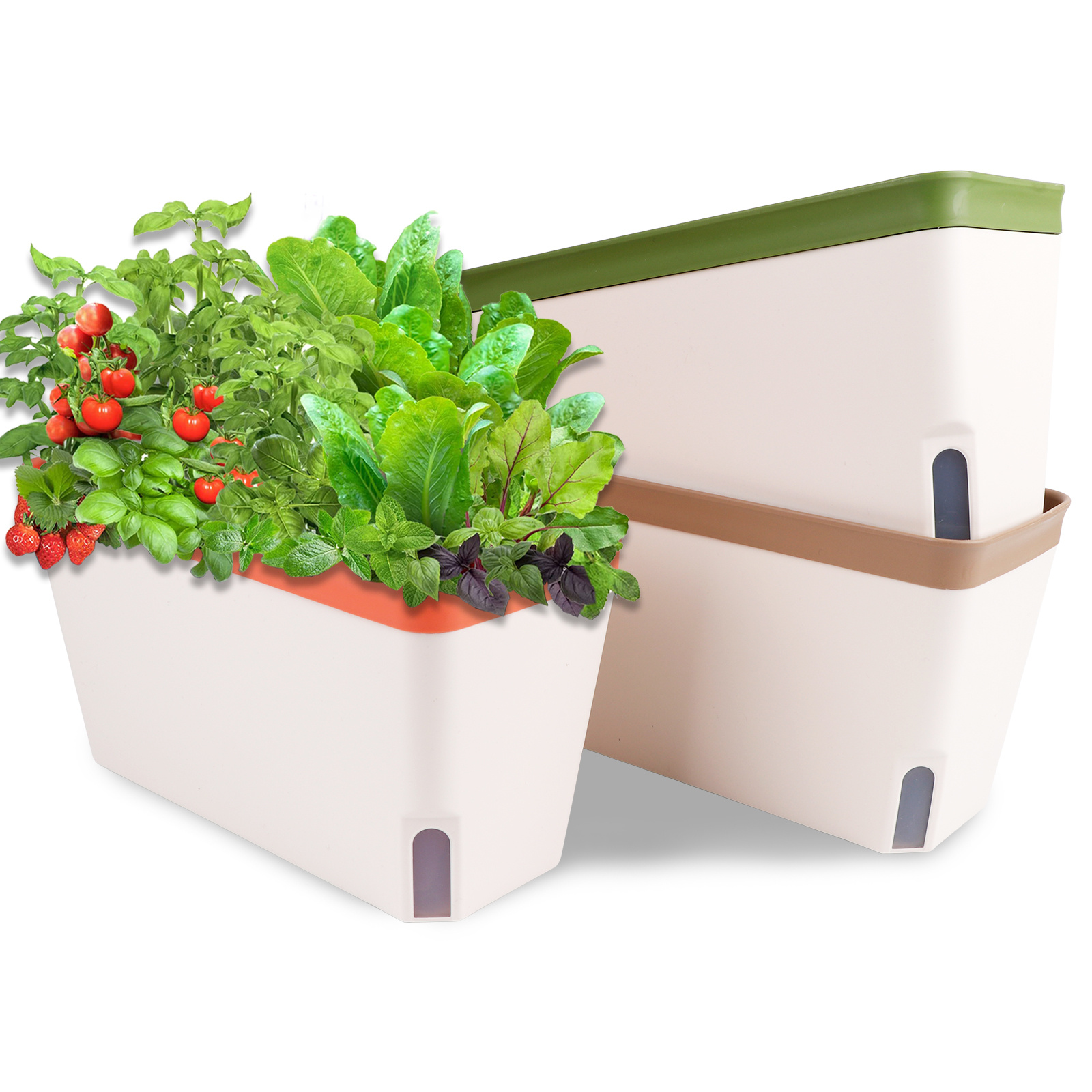 

3pcs Self-watering Planter Set - 10.5" Indoor Windowsill Boxes With Water Level Window, Modern Plastic Pots For , Vegetables & Succulents