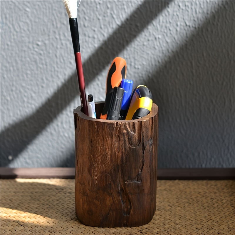 

Rustic Wooden Pen , Traditional Chinese , Wood Office Organizer, Accessory Storage Box