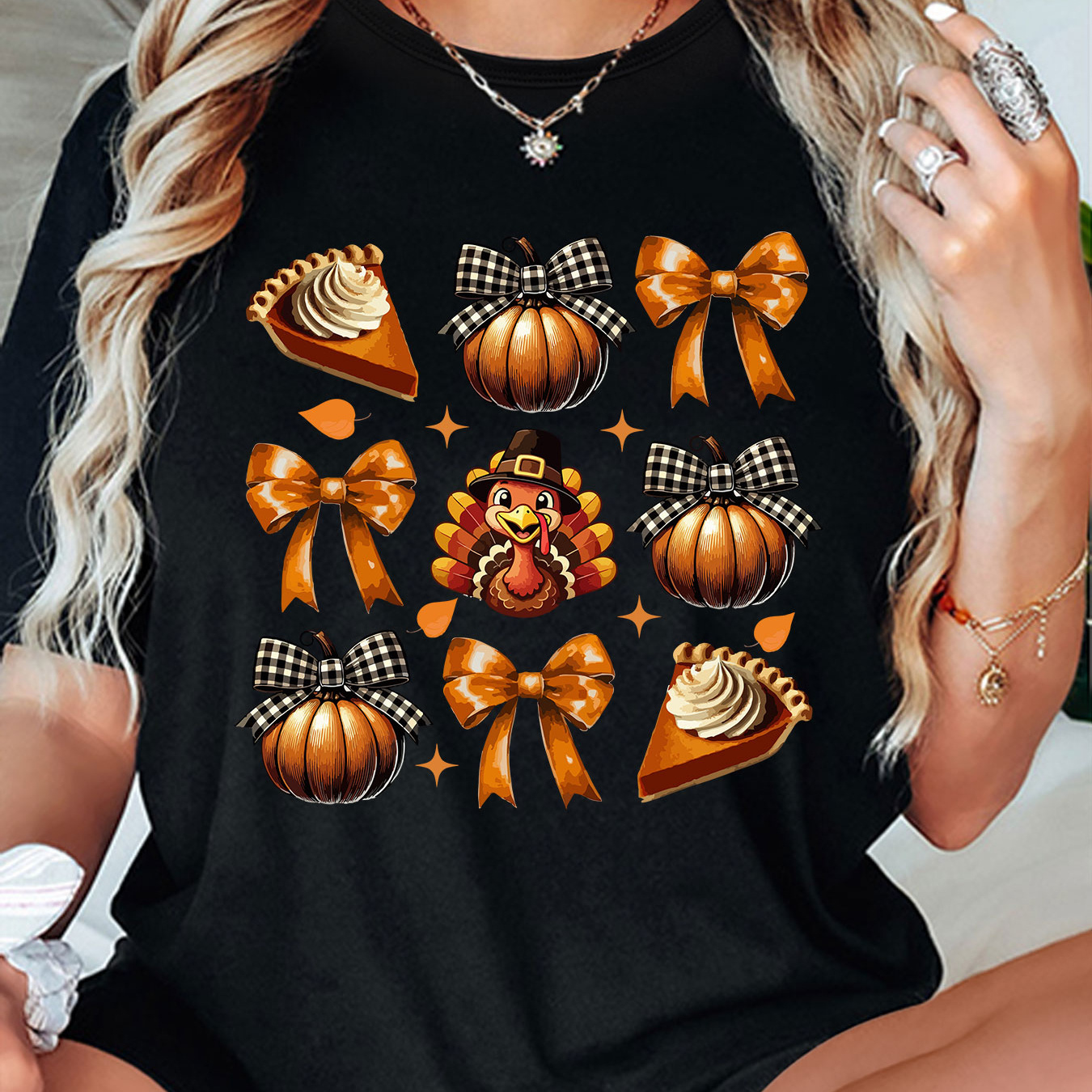 

Turkey, Bows & - - Polyester Top Sleeves For Women - Pattern Tee