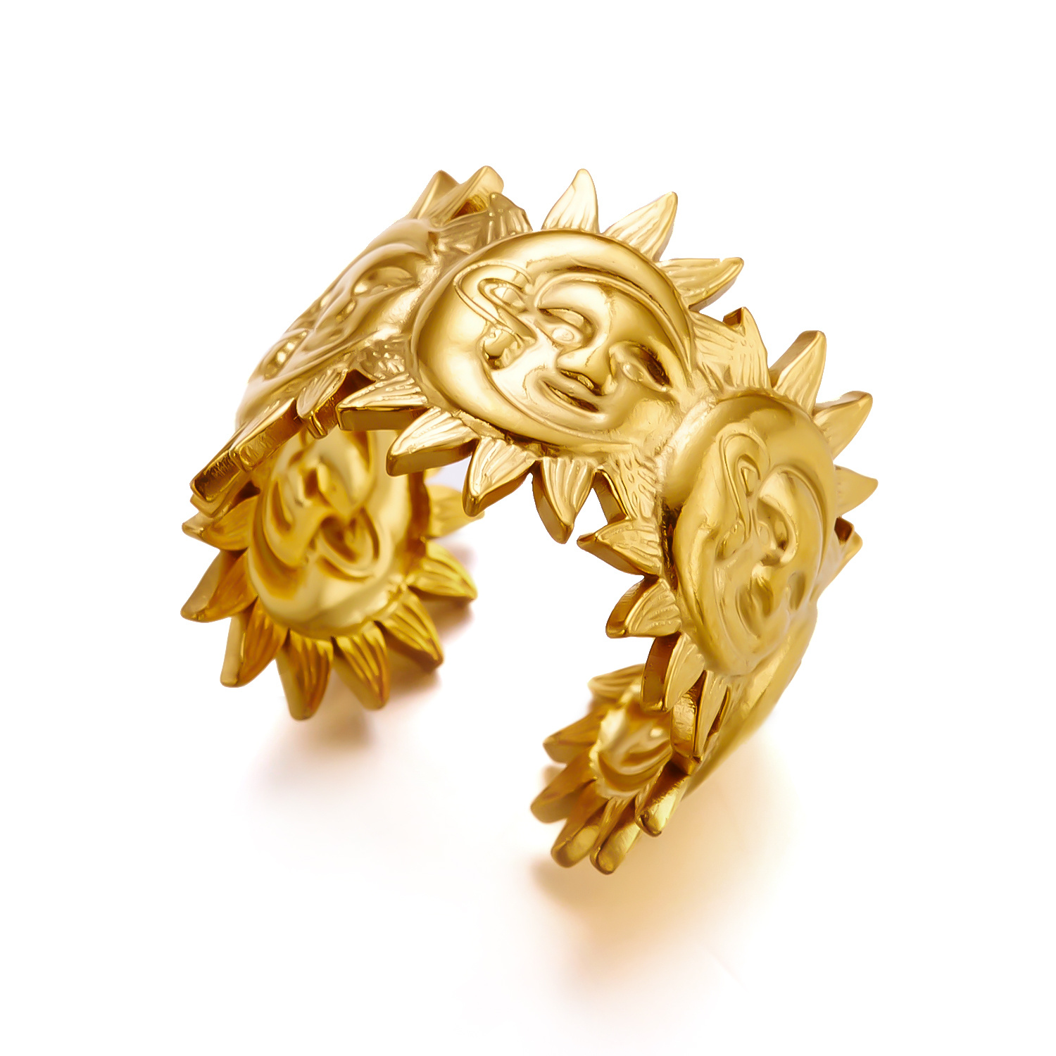 TEMU 1 pièce Bague Soleil Vintage en Acier Inoxydable, Bague Élégante pour Femme à Haute Résistance de Couleur, Convient pour Quotidiennes, de Fêtes