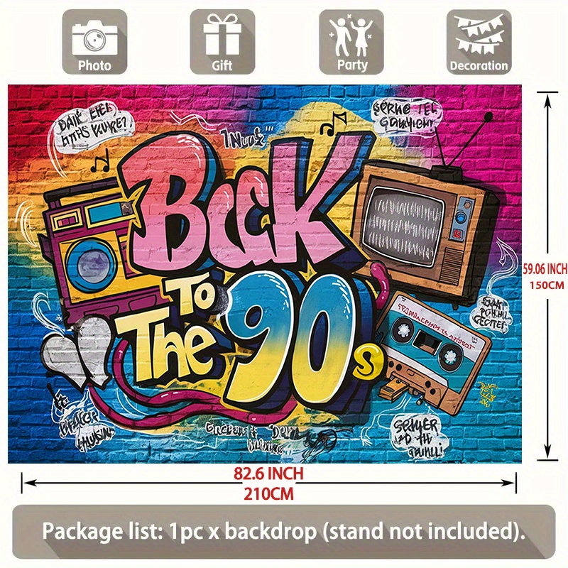 TEMU Photography Backdrop [party Banner] 1pc, 90's Backdrop Hip Hop Background Decoration Background Photo Props, Polyester Banner Decor, Home Decor,