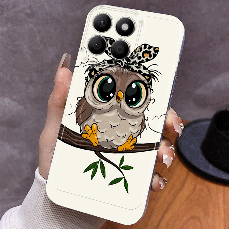 Etui za telefon - Bež etui za telefon z leopardjim vzorcem in potiskom naglavnega traku v stilu risane sove za Redmi 10 12C 13 14C + A3 Note 8