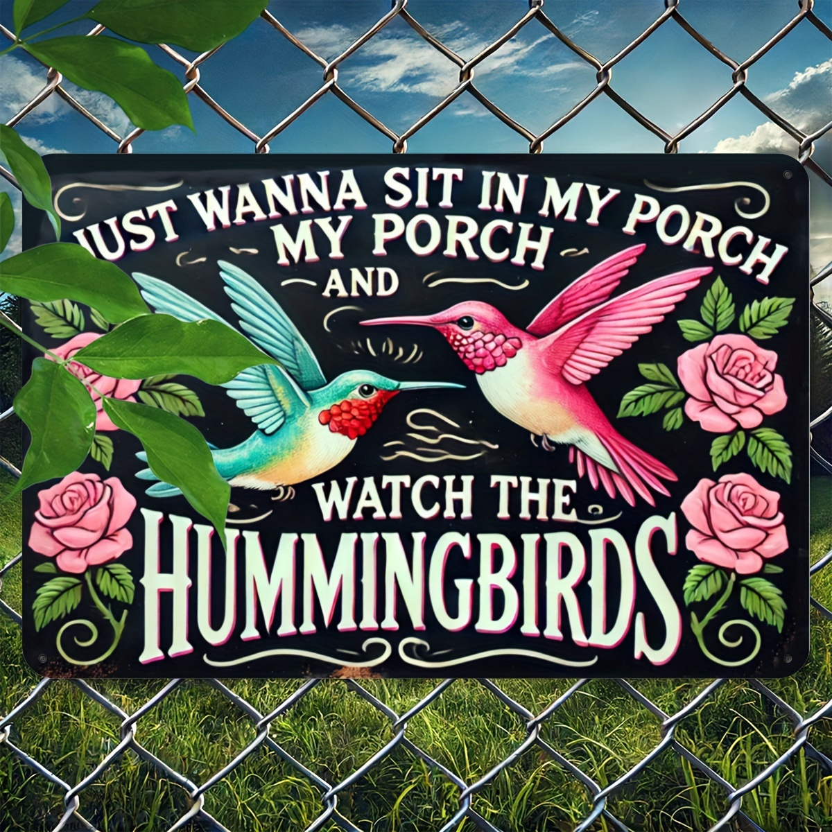 TEMU 2d Flat, Vintage Hummingbird & Floral Wall Art Sign Suitable For , Patios Or - Aluminum Outdoor/ Decoration, Wall-mounted Bird & Flower Plaques,