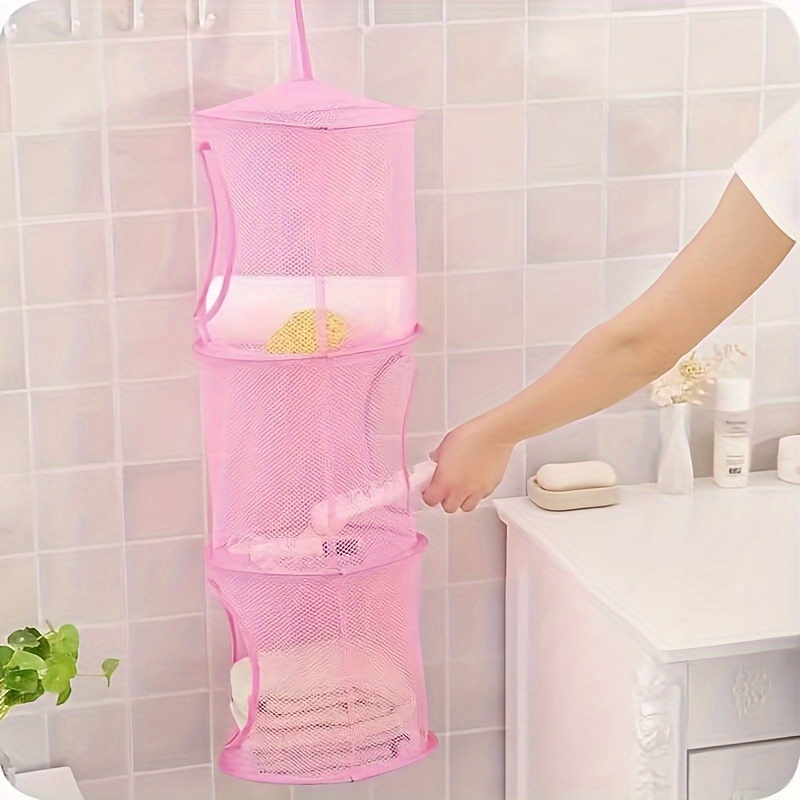 three layer foldable hanging net storage basket suitable for toys clothes socks underwear bath towels breathable plastic suitable for   room types and stores Product details 4