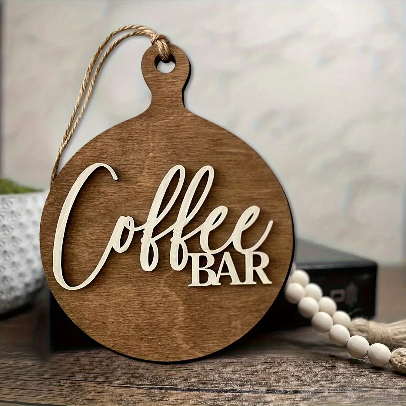 TEMU 2d Flat, 2d Design, A Piece Vintage Wooden Tabletop Decoration Coffee Bar- Farmhouse Style Coffee Shop Design With Coffee Bar& Coffee Bar Text,