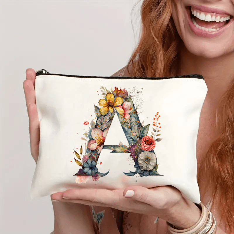 A Beautiful Floral Makeup Bag Featuring The Of The Alphabet - Perfect For Toiletries, Pens, Or As A Gift Bag. An Ideal Present For Mothers, Daughters, , Teachers, , Essential For Graduation Season
