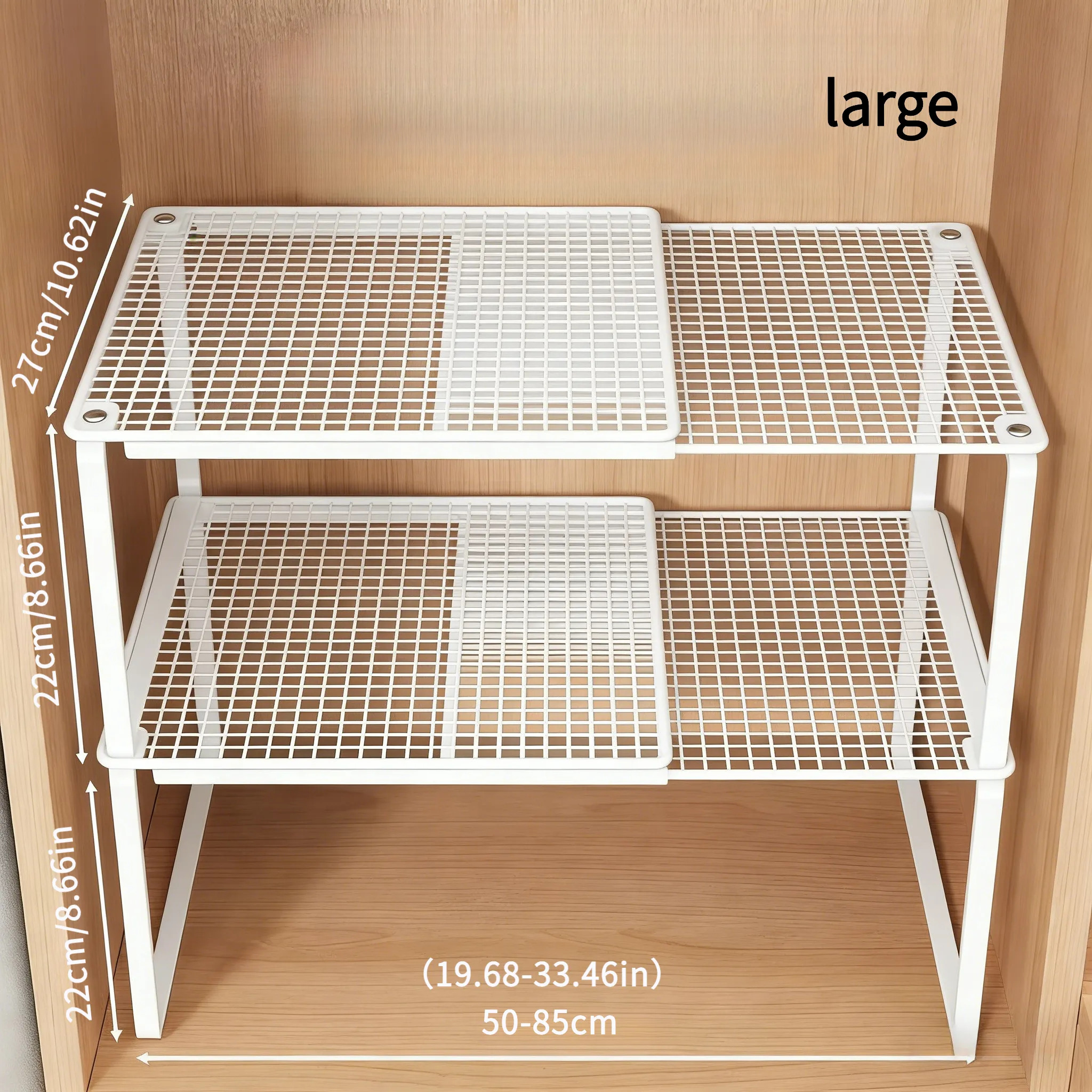 TEMU Set Of 2 Sturdy Carbon Telescopic Closet Organizers - Compact Stackable Metal Shelving Unit With A Polished Surface, Suitable For Kitchen,