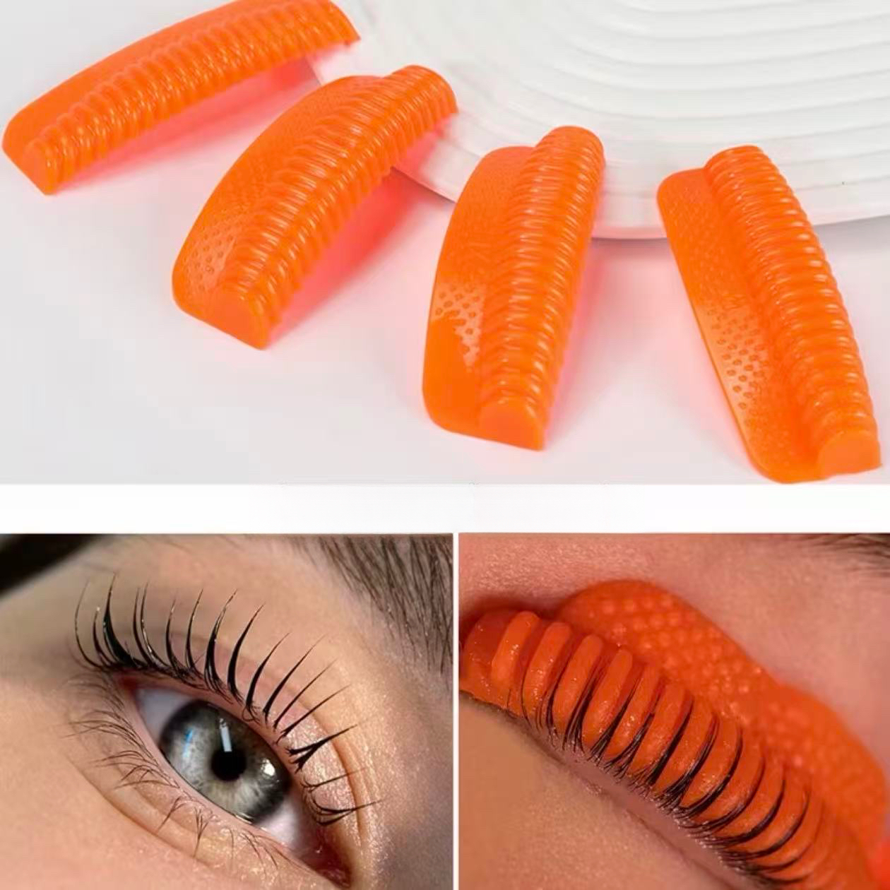 TEMU 4 Pairs/8pcs Bundling Orange Silicone Eyelash Curler Optional Soft High-elastic Eyelash Curling Auxiliary Tool