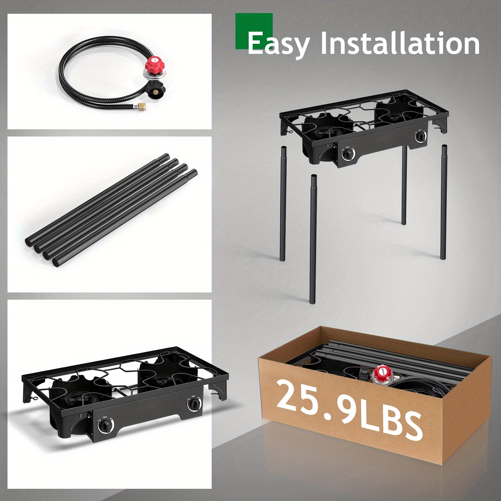 2 Burner Outdoor Propane Gas Stove 150, 000 BTU High Pressure Stand Cooker for Backyard Cooking Camping Home Brewing Canning Turkey Frying, 20 PSI Regulator