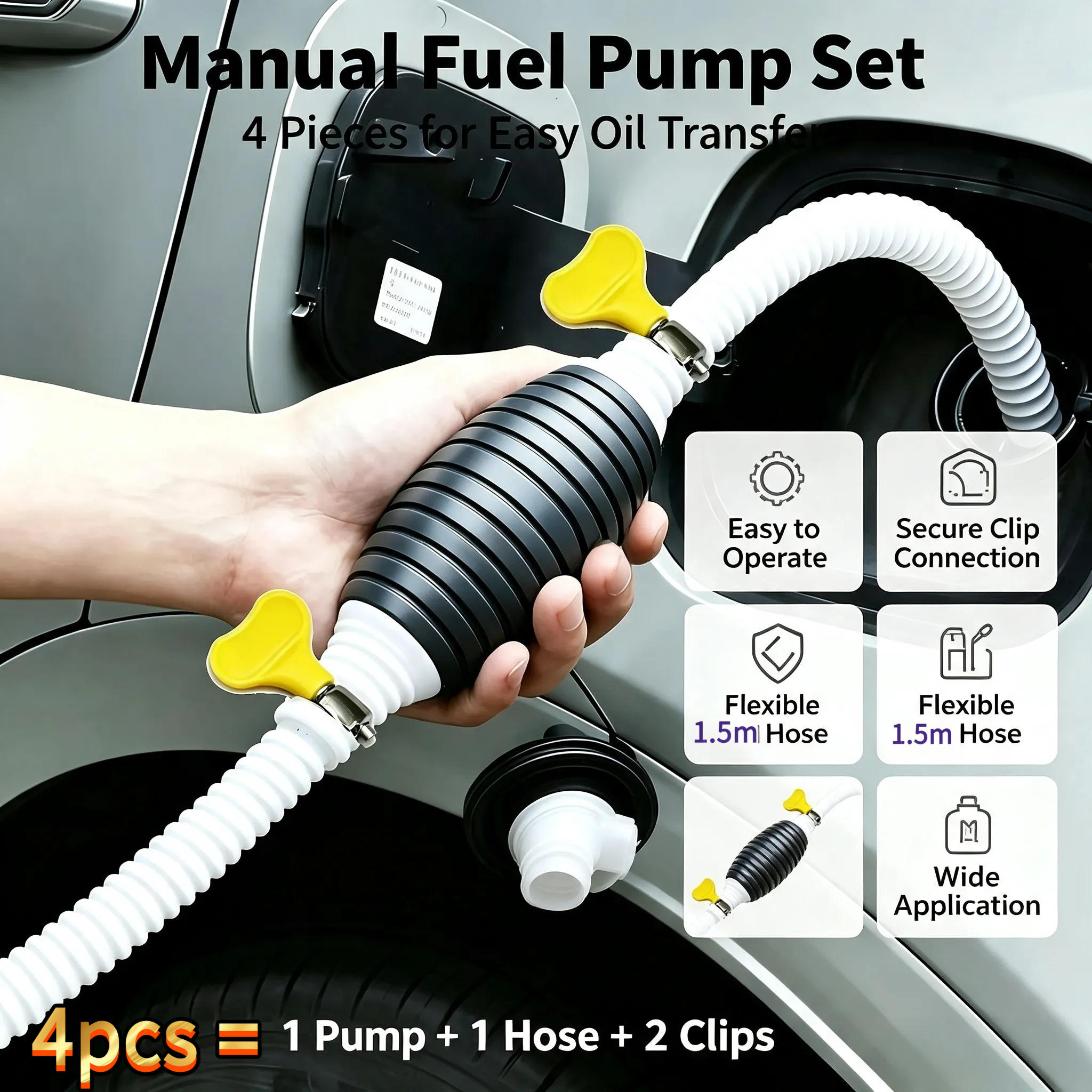TEMU Manual Siphon Fuel Transfer Pump, 4pcs Hand Siphon Pump Portable Manual Extractor, Equipped With Leak-proof Stainless Steel Pipe Clamps And