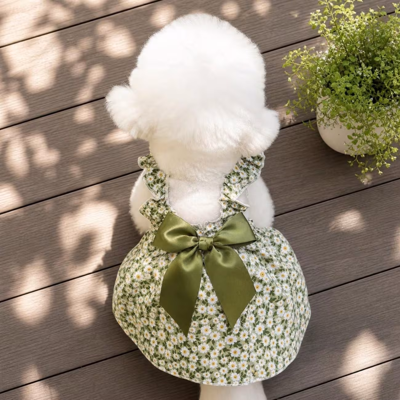 1pc small dog summer dress floral printed ruffle strap pet cami dress with back bow cute puppy clothes for bichon poodle daily outfit Product details 9