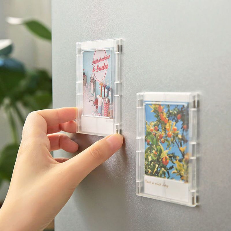 

2pcs Magnetic Mini Photo Frames - Adsorbable, Abs Material For Polaroid & Card Display, Desktop Decor